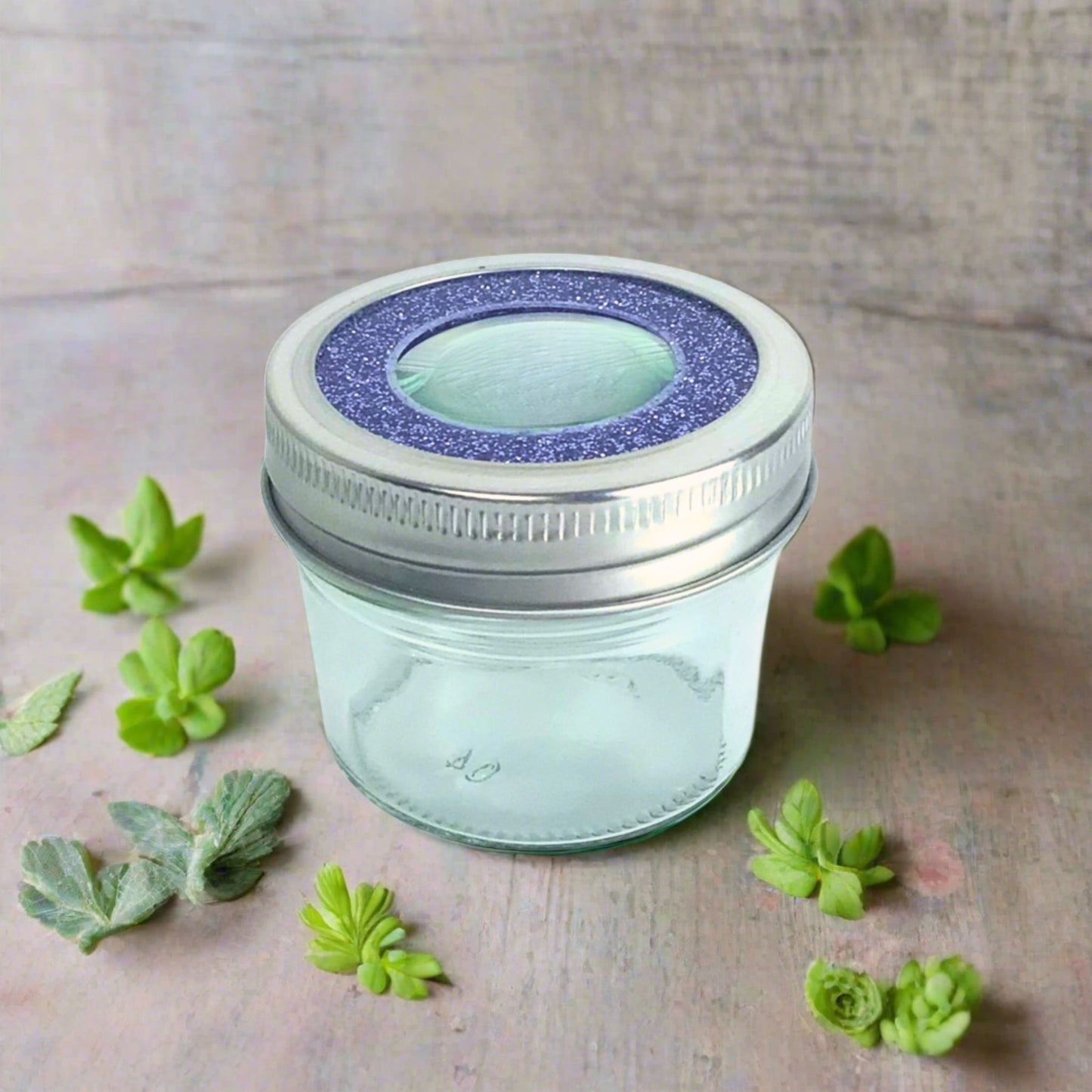 mason jar magnifying lid blue stash jar. used to make smell proof stash box. perfect for spice jars spice rack 