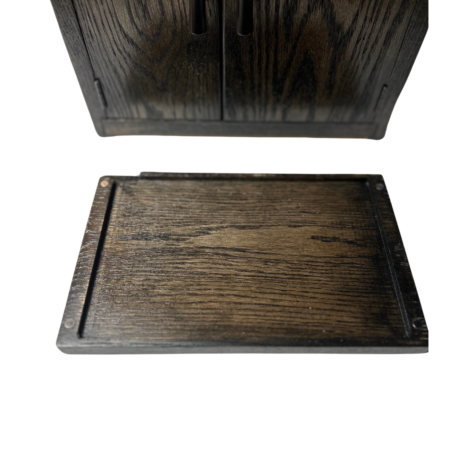 Handmade wood stash box designed with hidden space for rolling essentials. Wood Rolling tray